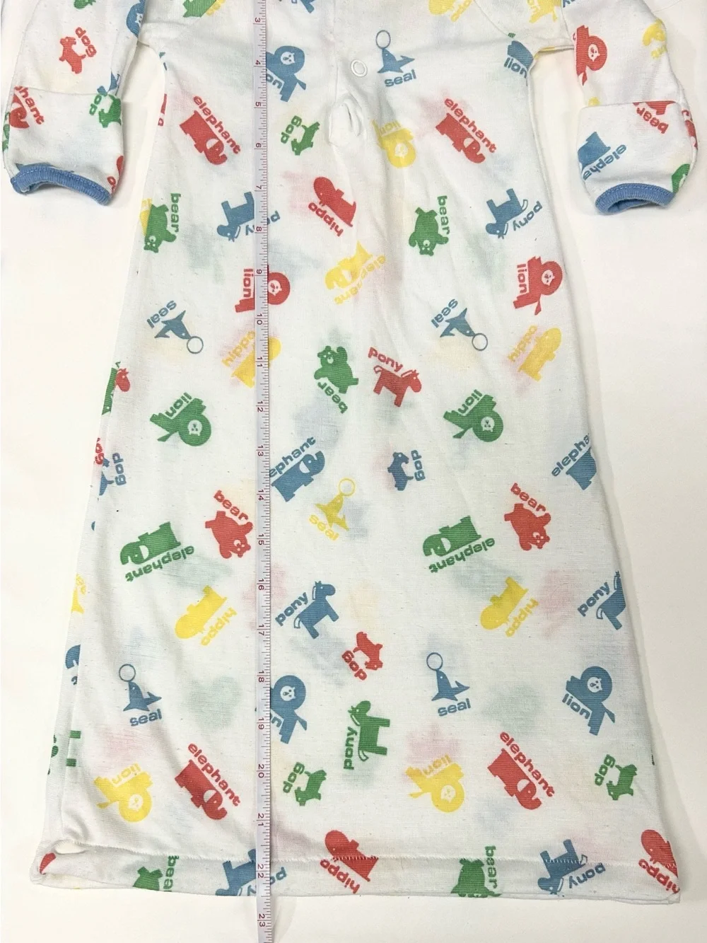 Vintage 1980s Carters Baby Sleep Gown 3-6 Months White Animal Print Tie Bottom